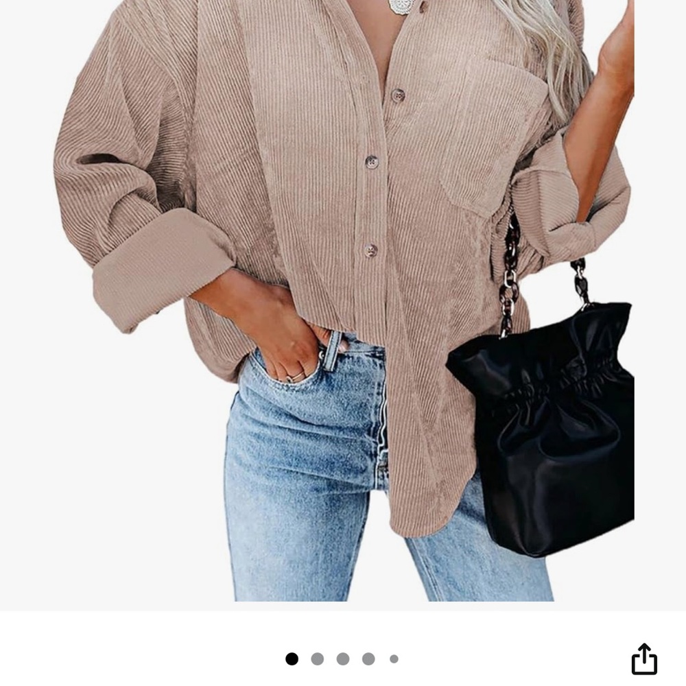 Amazon Women's Beige Corduroy Button-Down Shirt